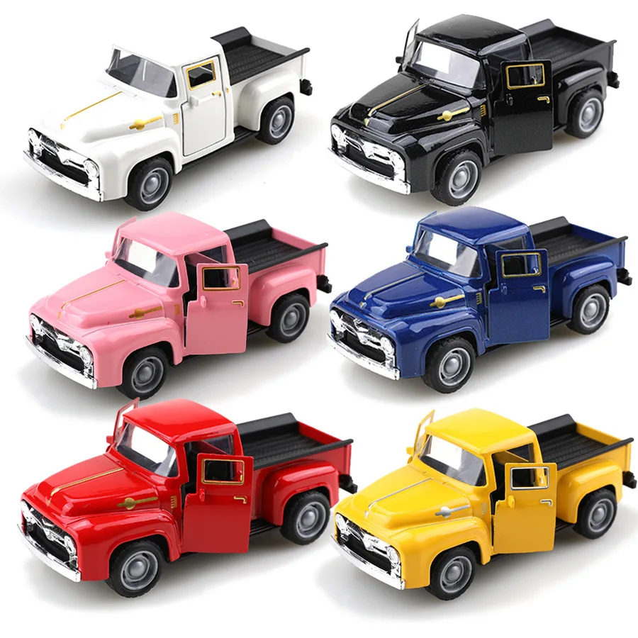 1:38 Retro Classic Car Toy Modello Simulazione Lega Pickup Truck Bambini Tirare indietro Porte auto Può aprire Pressofuso Auto Giocattoli Ragazzo Regalo