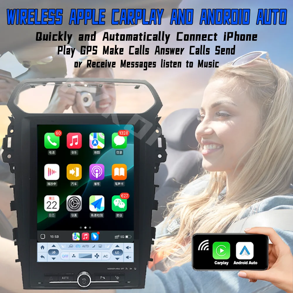 ستيريو أندرويد 15 12.1 بوصة لاسلكي كاربلاي لفورد إكسبلورر 2013-2019 مشغل صوت السيارة بلوتوث FM نظام تحديد المواقع والملاحة 2Din 4G واي فاي