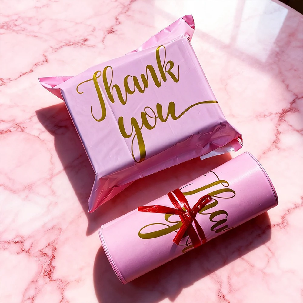 50Pcs 25x35cm Small Courier Bag Light Pink Plastic Express Envelope Thank you Shipping Bags Polymailer Bags Packaging Supplies