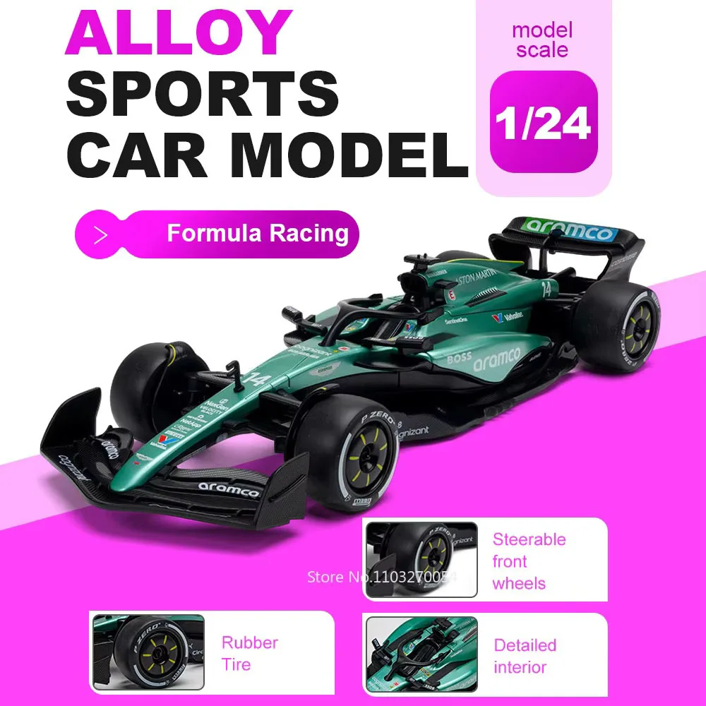 1:24 Maßstab Formel-Rennwagen-Modell aus Druckgusslegierung, Spielzeug mit Gummi-Vorderrädern, Lenkbar, Exquisite Modelle, Hochwertige Sammlerstücke