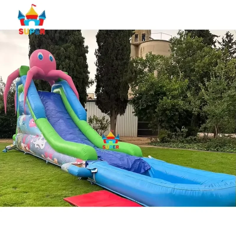 Octopus Underwater World Ocean Inflatable Water Slide Single Lane Slide With Splash Pool for Summer Party Commercial Rental