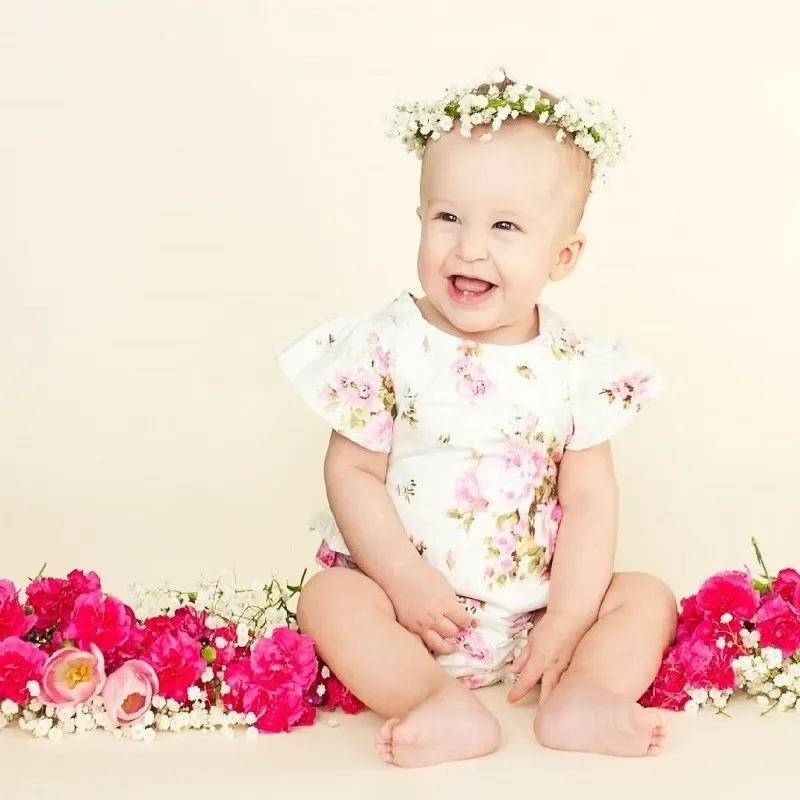 Algodão roupas da menina do bebê trajes floral impressão bandana boutique verão para recém-nascido bonito vintage macacão 0 3 6 meses