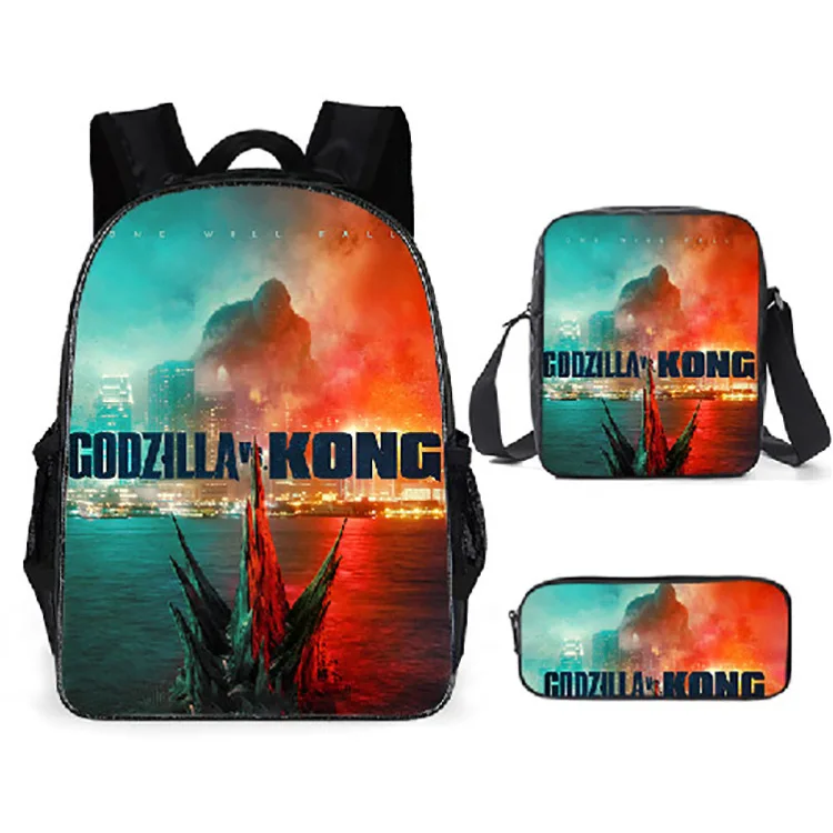 3 pz/set Godzilla X Kong : The New Empire Children School Bag zaino Pen Bag borsa a tracolla Anime zaino forniture per l\'apprendimento