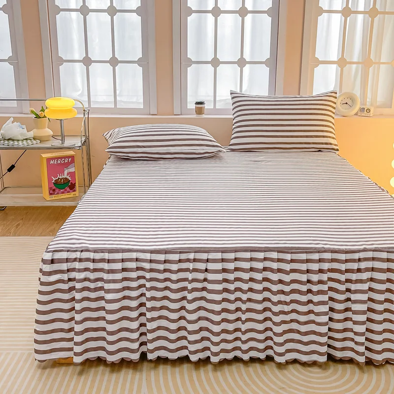 Coffee Striped Bed Skirt 14