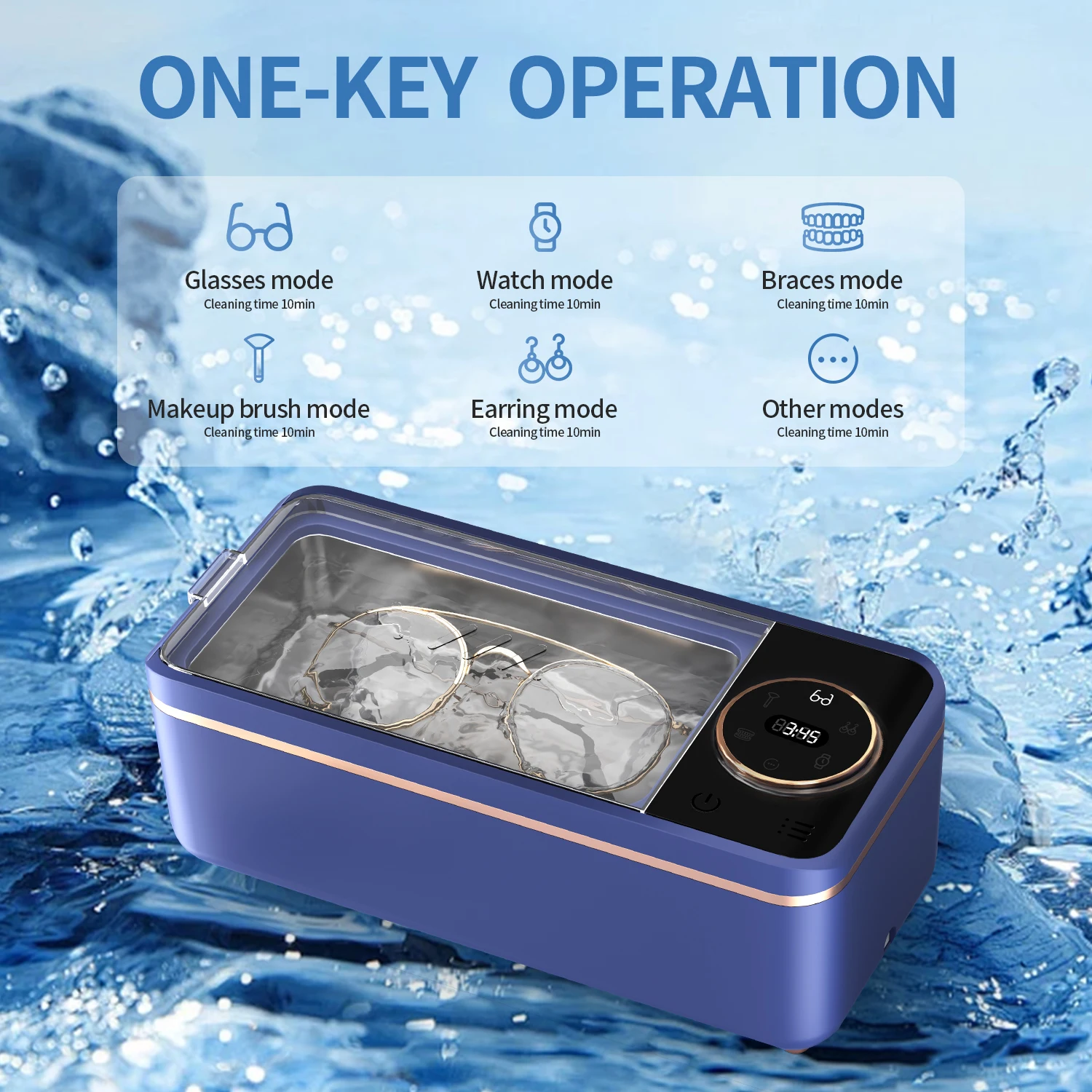 Ультразвуковая машина для чистки очков 55 кГц, 6 режимов, с цифровым дисплеем и таймером, многофункциональная звуковая технология.