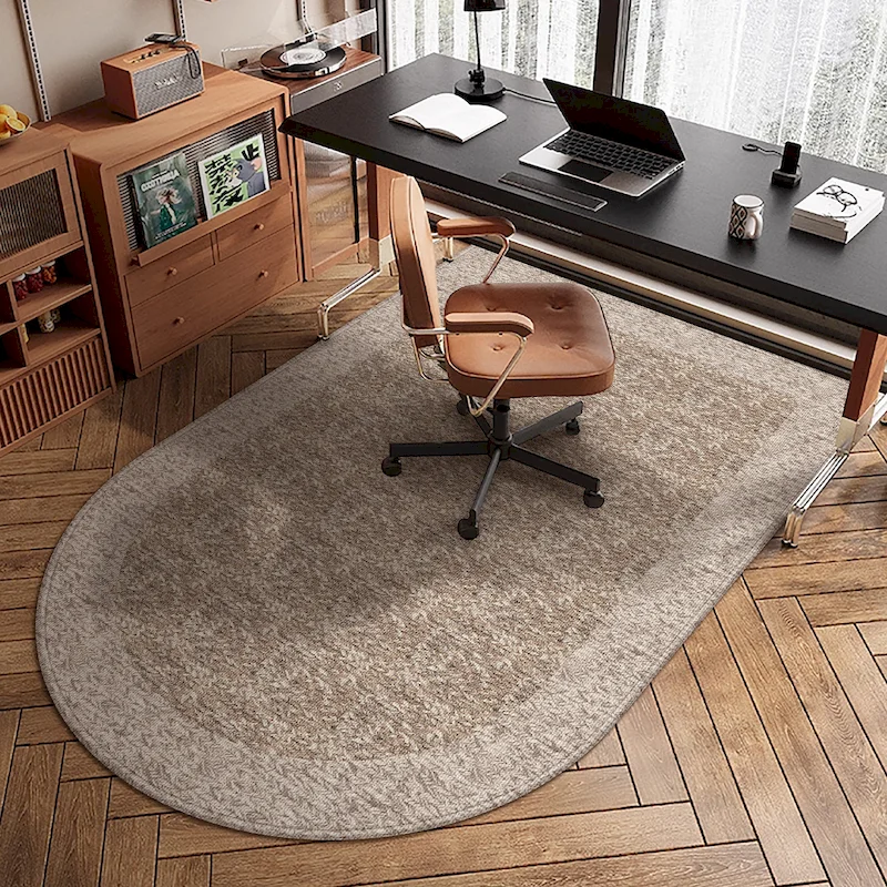 VIKAMA Brown Line Semi-Circular Gaming Chair Floor Mat Solid Color Anti Slip Sound-Absorbing Carpet Indoor Home Decoration