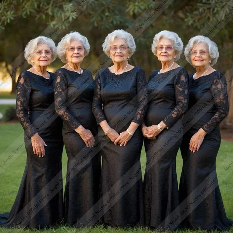 Customized Long Sleeves Black Lace Mother of the Bride Dresses Wedding Evening Dresses Vestidos Para Casamento Mãe Da Noiva