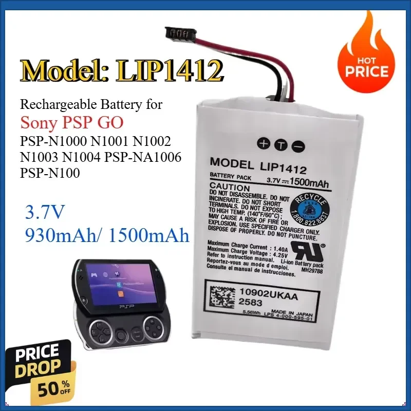 

LIP1412 930mAh 1500mAh 3.7V Rechargeable Battery for Sony PSP GO PSP-N1000 N1001 N1002 N1003 N1004 PSP-NA1006 PSP-N100