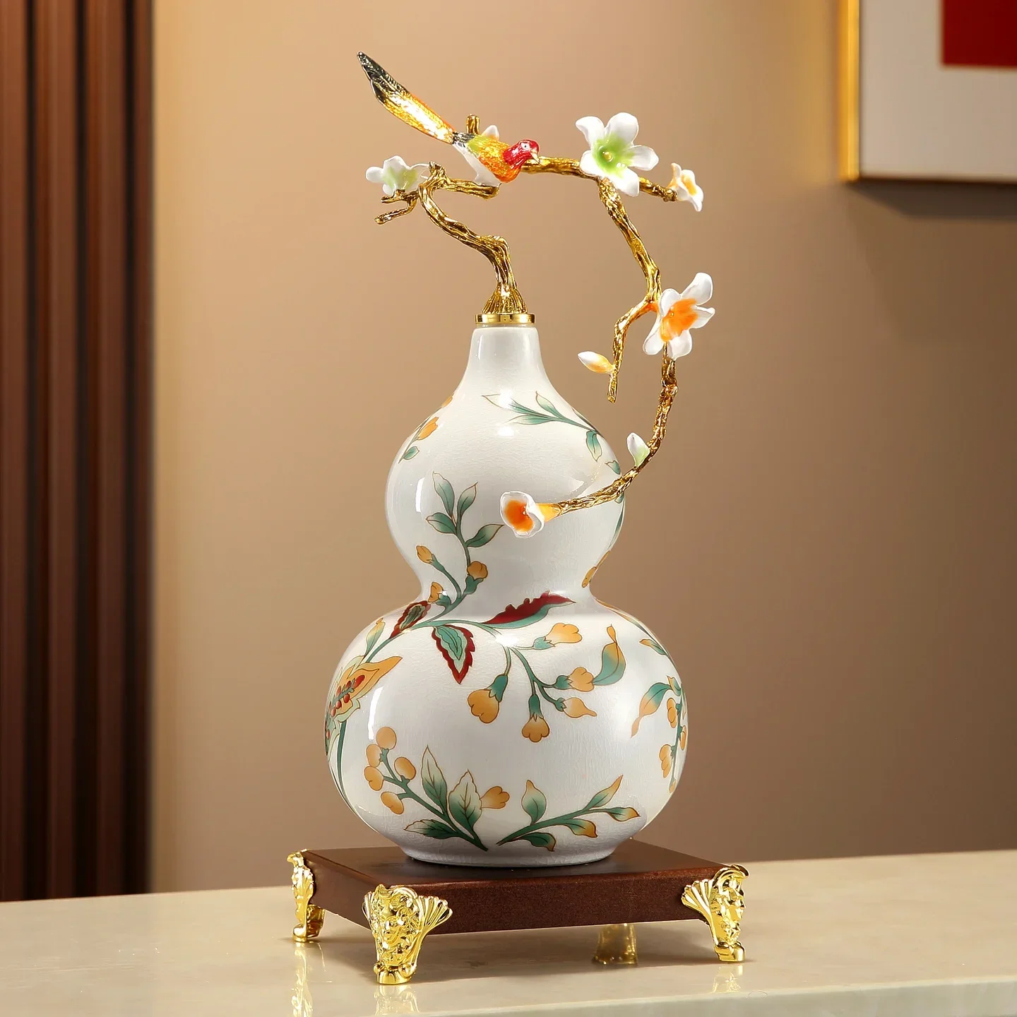 Clara Tools StoreCeramic gourd ornament, high-grade enamel color handicrafts, new Chinese style living room entrance TV cabinet