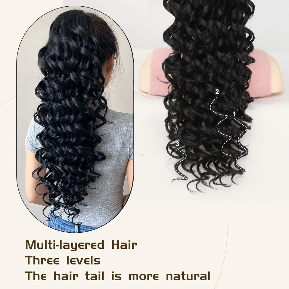 28inch Loose Deep Synthetic Drawstring Ponytail Extension For Women Long Afro Curly Fluffy Ponytail Clip in Hair Extensions
