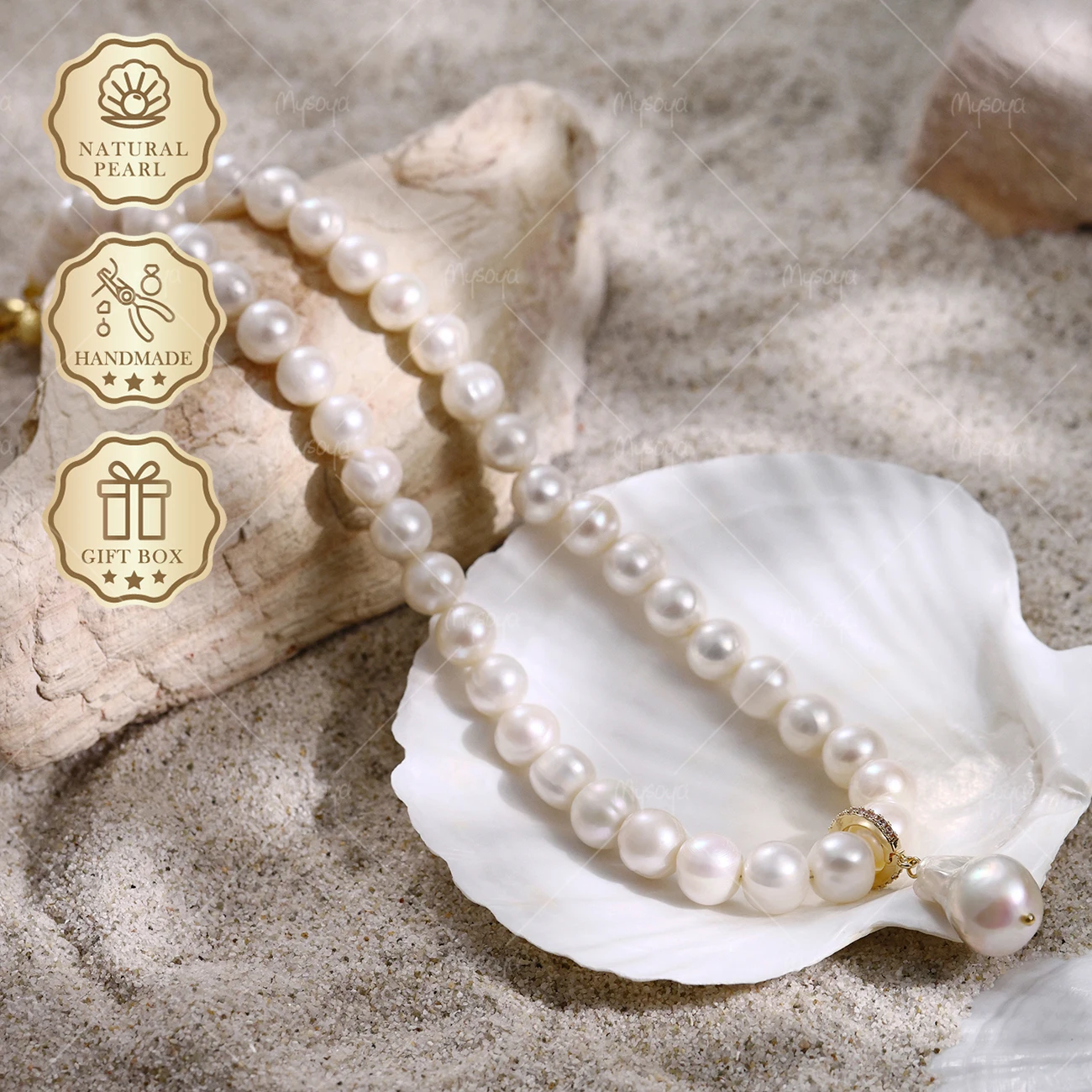

MYSOYA Freshwater Pearl Necklace 10-11mm & 13-15mm Baroque Pearl Pendant, Gift Box S354