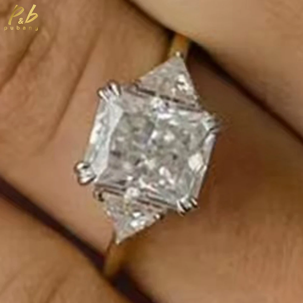

PuBang 3EX VVS1 D Forever Moissanite Ring With Certificated 14k Gold 3.5 Carat Crushed Ice Radiant Cut Two-Tone 18k Fine Jewelry