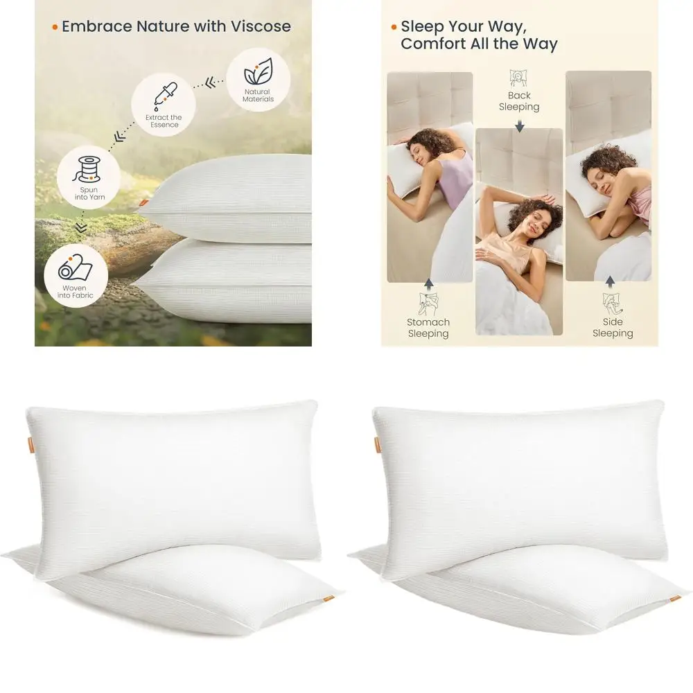 

King Size Pillow Set of 2 | Hypoallergenic Down Alternative | Cooling Viscose Seersucker Cover | Ideal for All Sleep Positions |