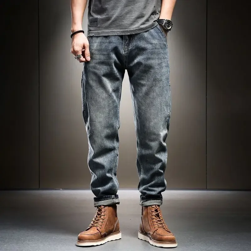 

Jeans for Men Cropped Trousers Male Cowboy Pants Cargo Wide Leg 2024 Korean Autumn Trend Japanese Street Style Loose Goth Winter