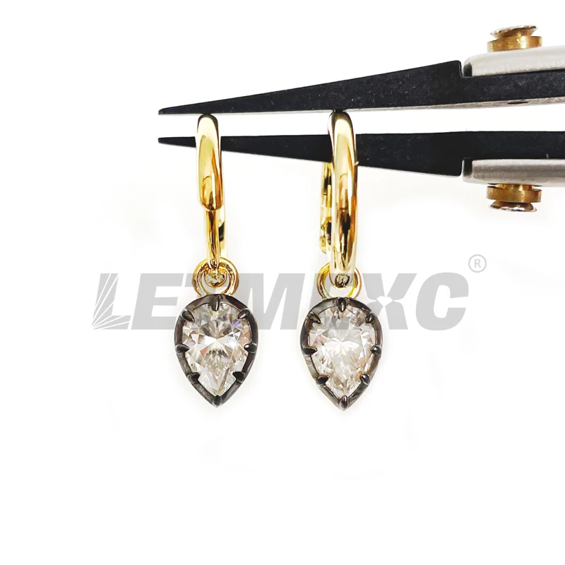 LETMEXC Gypsy Style Pear Shape Moissanite 1 Carat Vintage Earrings S925 Silver Gold Plated