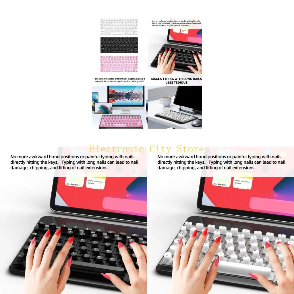 

Ergonomic Raised Keycaps Silicone Keyboards Cover For Long Nails AntiDust Protections Soft Portable Laptop Accessory HU8D