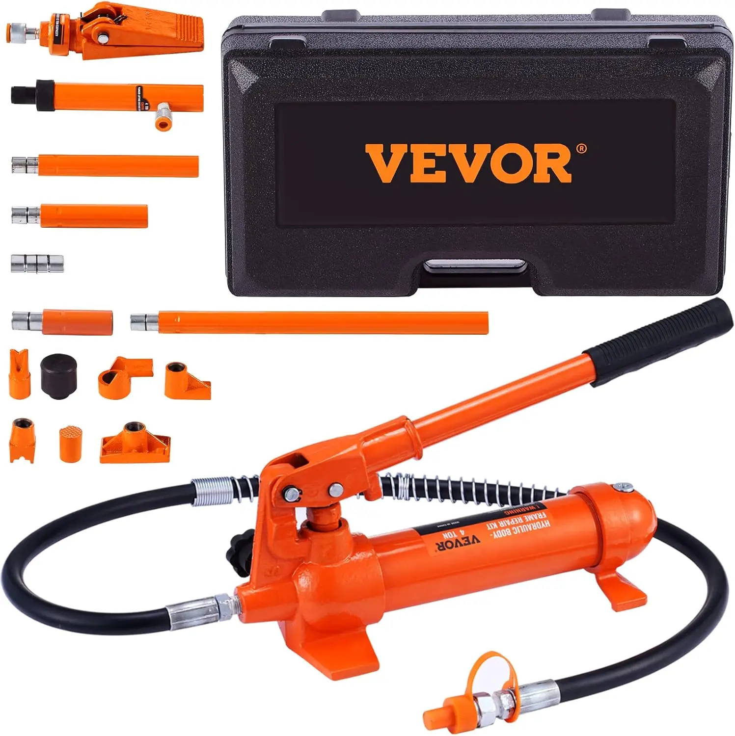 Porta Power Kit, Portable Hydraulic Jack with 3.9 ft/1.2 m Oil Hose, Auto Body Frame Repair Kit with Storage Case for Car Repair