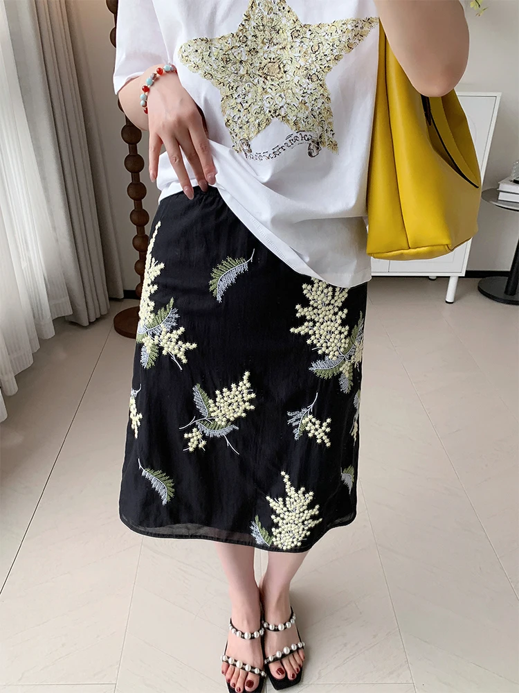 

Тяжелая водорастворимая вышитая утягивающая юбка из шелка с 3D цветочным принтом f, женская юбка трапециевидной формы с запахом, новинка 2025 Sle