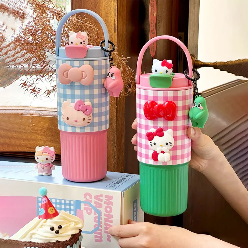 Sanrio HelloKitty High Beauty Large Capacity Water Cup with Straw 316 Stainless Steel Dopamine Color Girl Cup Best Birthday Gift