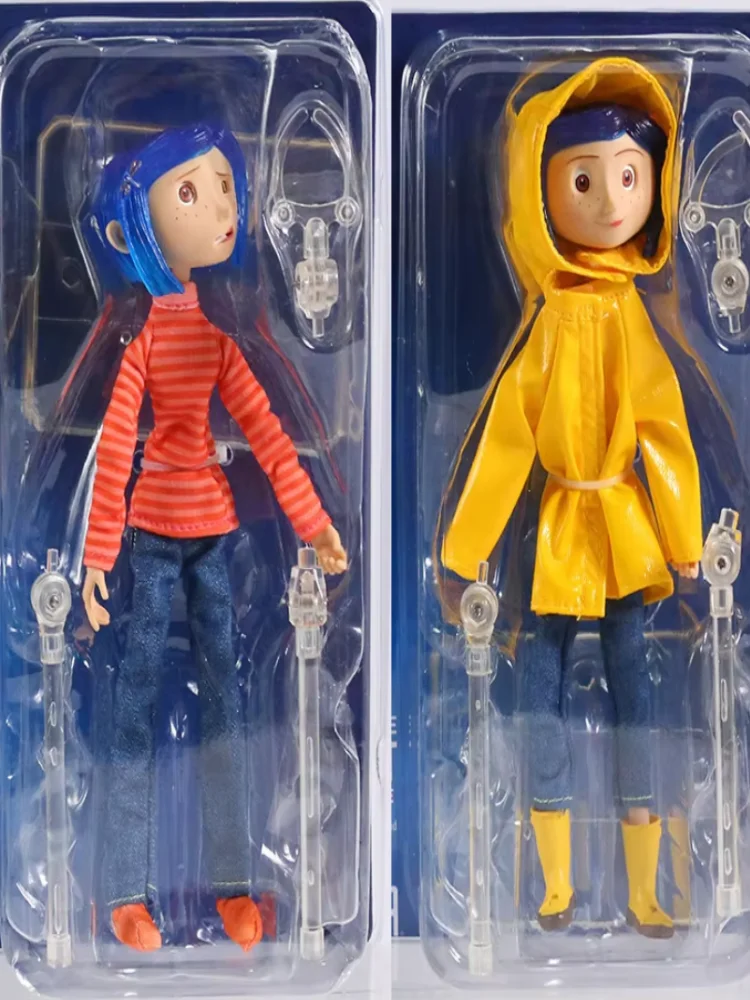 Coraline actiefiguur 7 inch ABS PVC speelgoedpop met gestreept shirt en gele regenjas verzamelmodel voor animefans kinderen - afbeelding 2