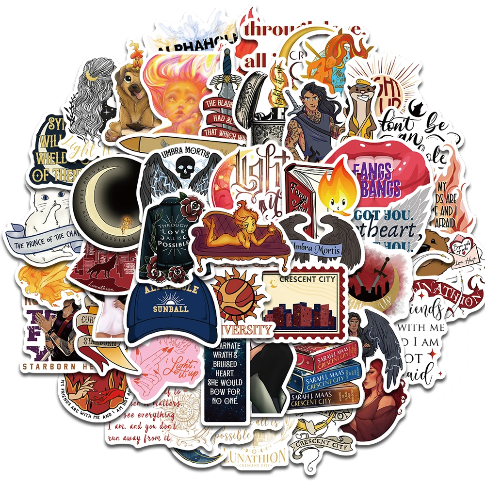 50PCS Crescent City House of Flame Sticker Cartoon Graffiti Luggage Skateboard Gifts Guitar Phone Laptop Scrapbook Stickers