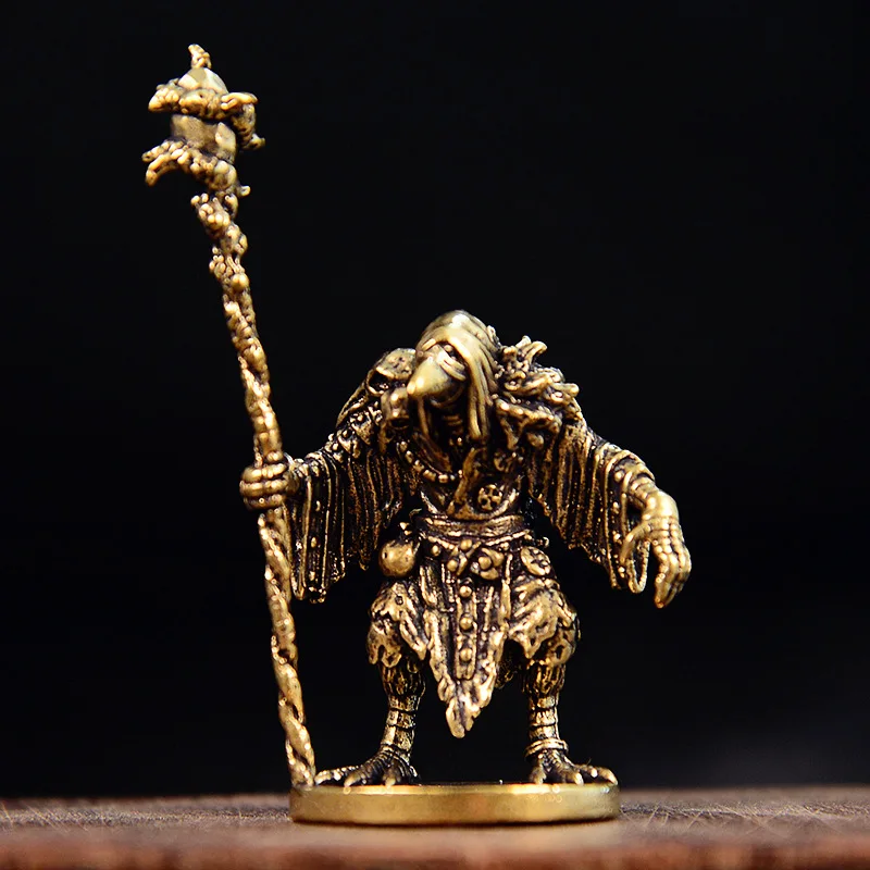 Domineering Wizard Bird Man Yellow and White Copper Vintage Antique Bronze Micro Carving Tea Pet