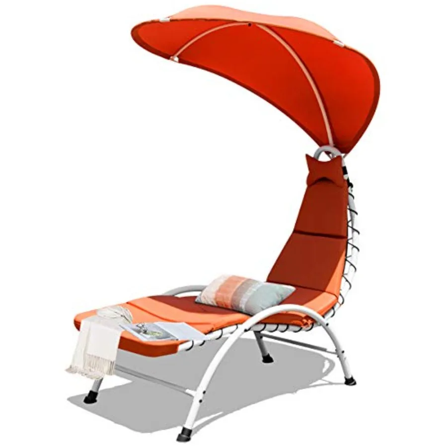 

Orange Patio Chaise Lounger with Canopy Removable Headrest Recliner Chair for Garden Backyard Poolside Adjustable Arc Stand Cus