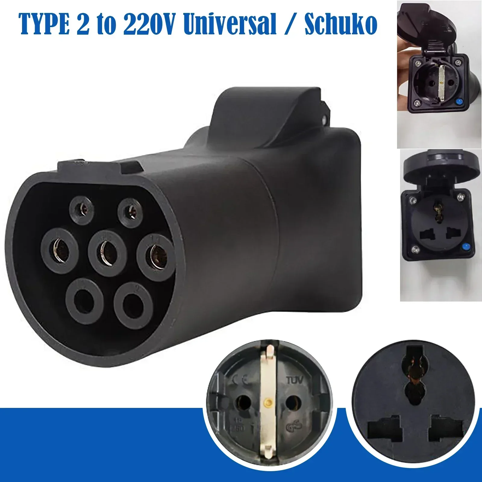 Type2 EV Discharger Adapter To 220V Universal Socket EU Schuko Socket Electric Car Discharger Converter for 2.7kohm EV Car