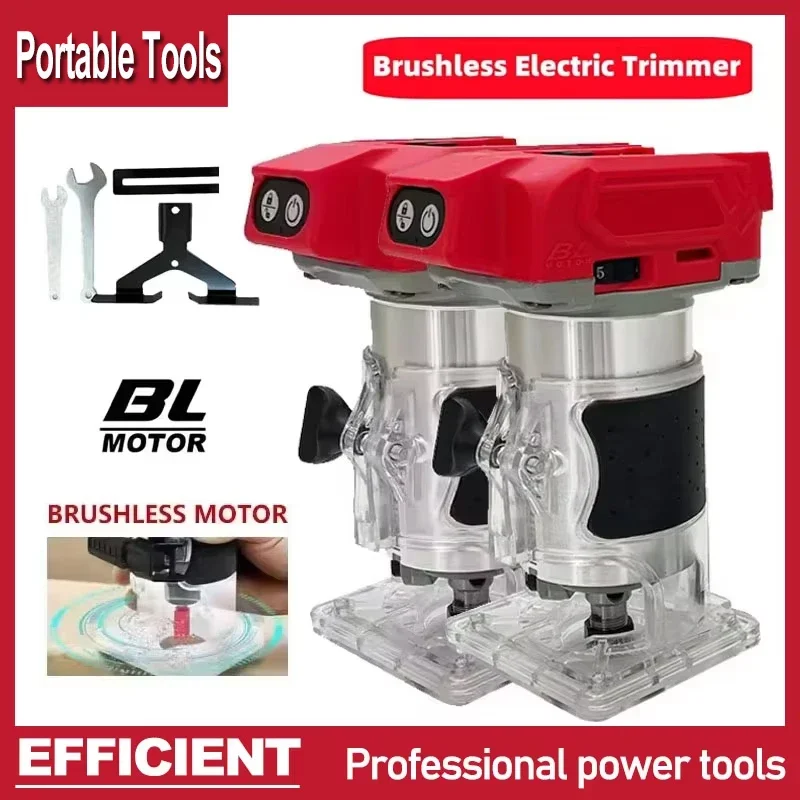 Fit Milwaukee Brushless Electric Trimmer 800W 30000RPM Cordless Compact Router 5-Speeds Woodworking Trimming Machine For Battery