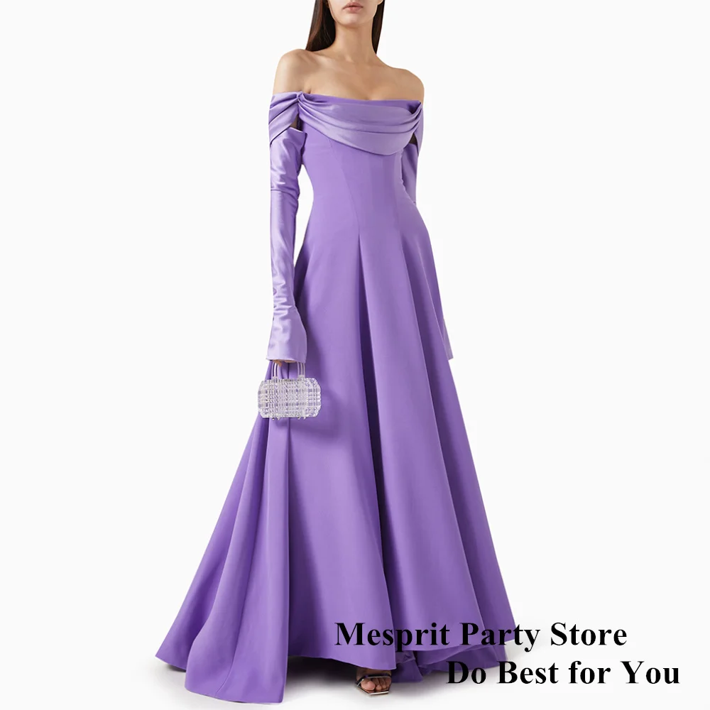 Lavender Prom Dress Customized Long Sleeves A Line Sweep Train Formal Party Gown Custom Size Evening Dresses Vestido De Festa