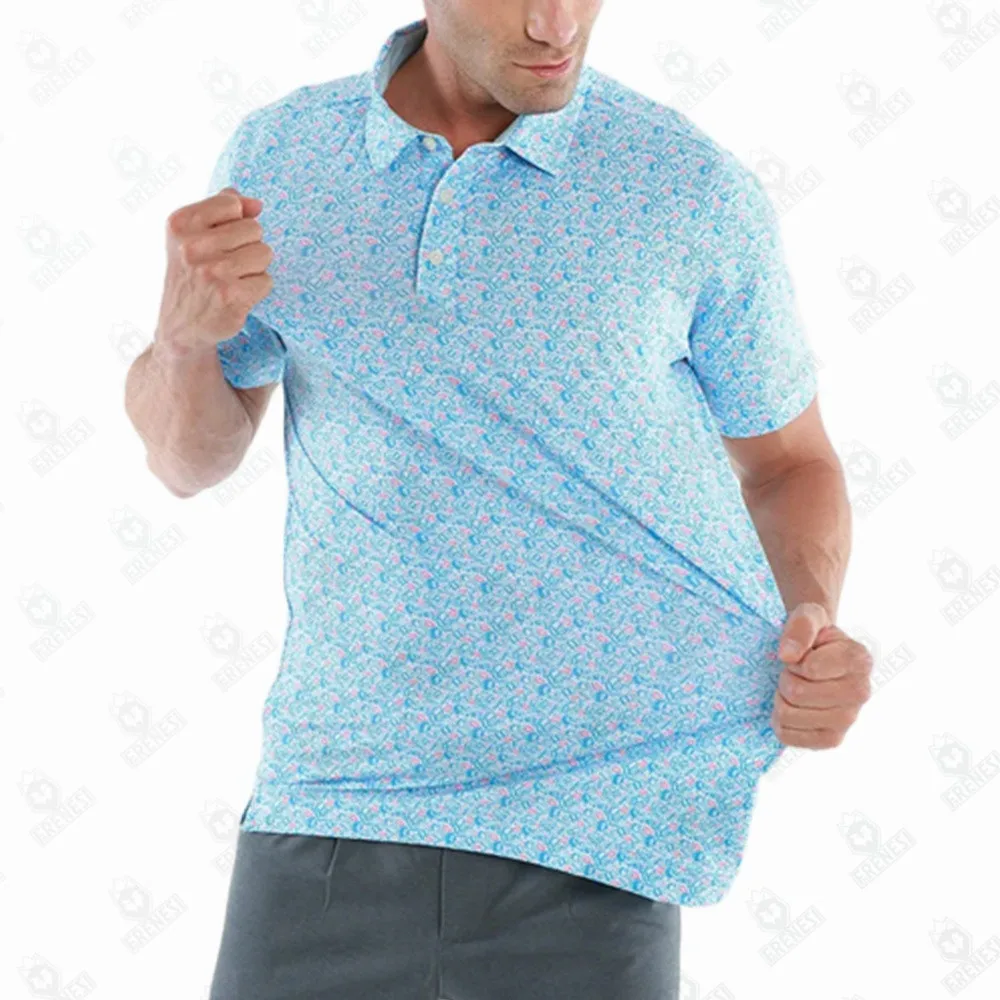 New Heart Golf Print Polo Summer Men's Golf Apparel Classic Moisture Wicking Dry Short Sleeve Quick Dry Printed Golf T-shirt