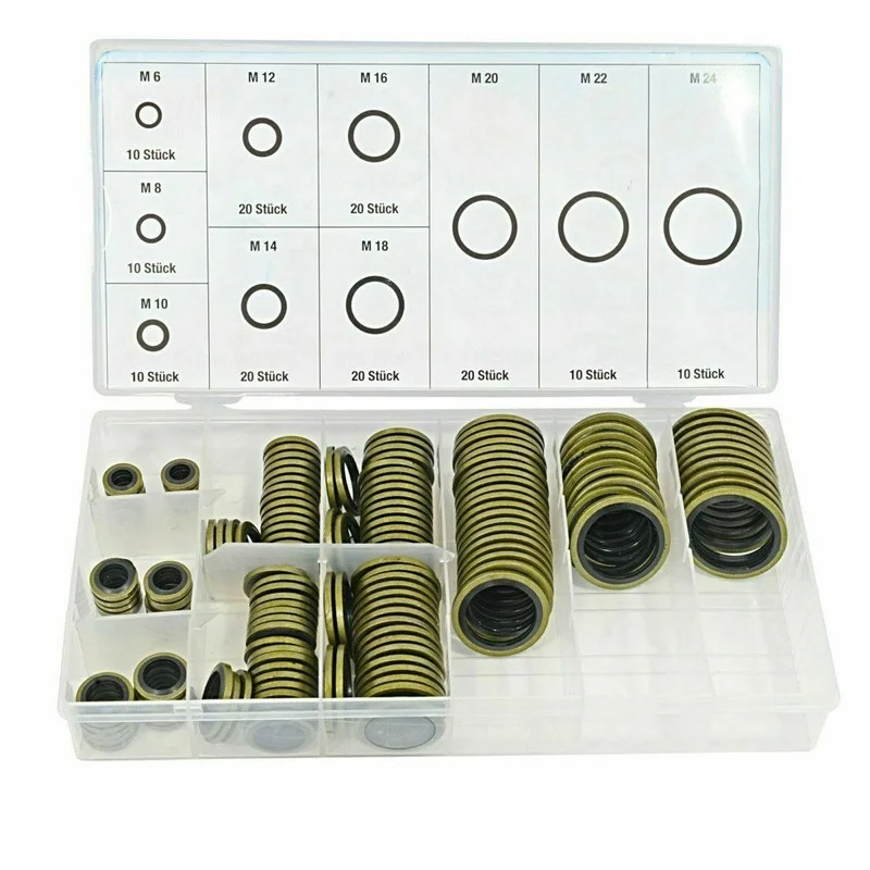 150/100 Stück Bonded Seal Dichtungsring Sortiment Kit Ölablassschraube Kombinierter Unterlegscheibendichtungssatz M6 M8 M10 M12 M14 M16 M18 M20 M22