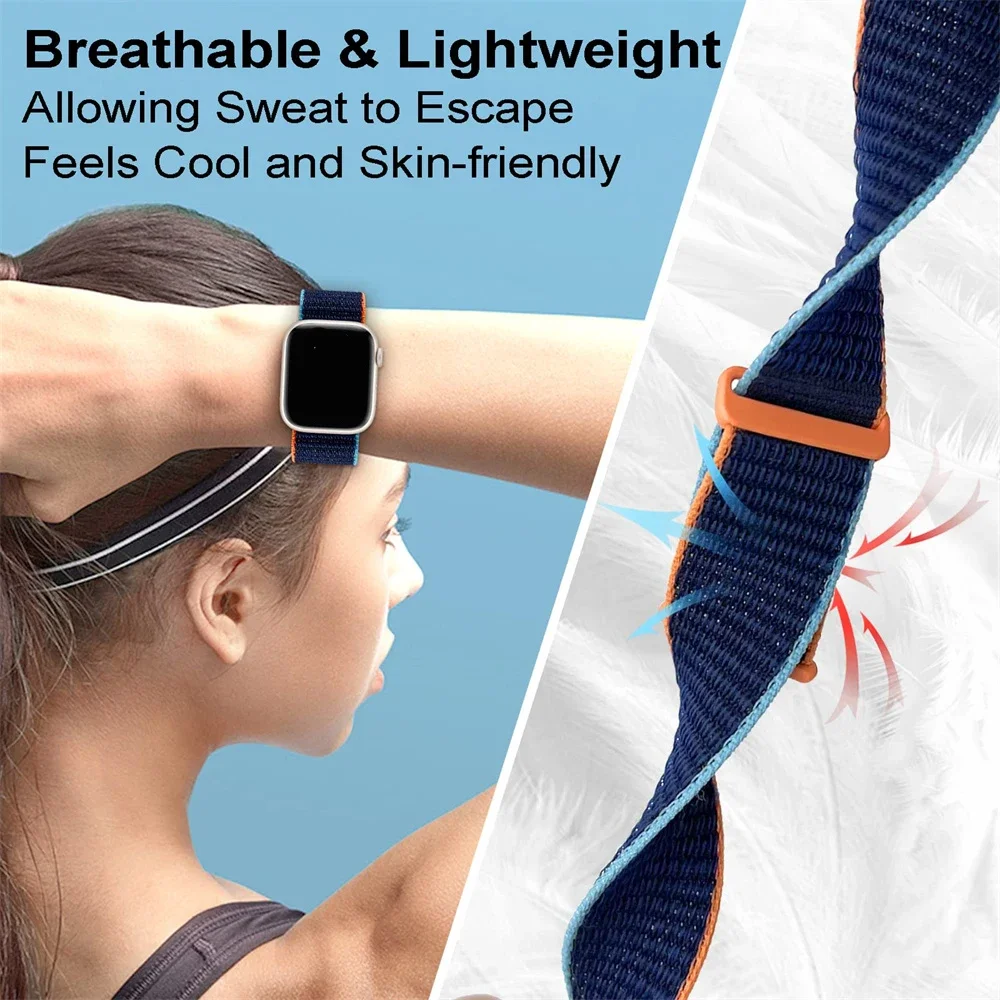 Нейлоновый ремешок для Apple Watch Ultra, ремешок 49 мм, 45 мм, 41 мм, 44 мм, 40 мм, 42 мм, регулируемый эластичный браслет iWatch SE Series 9 4 5 SE 6 7 8