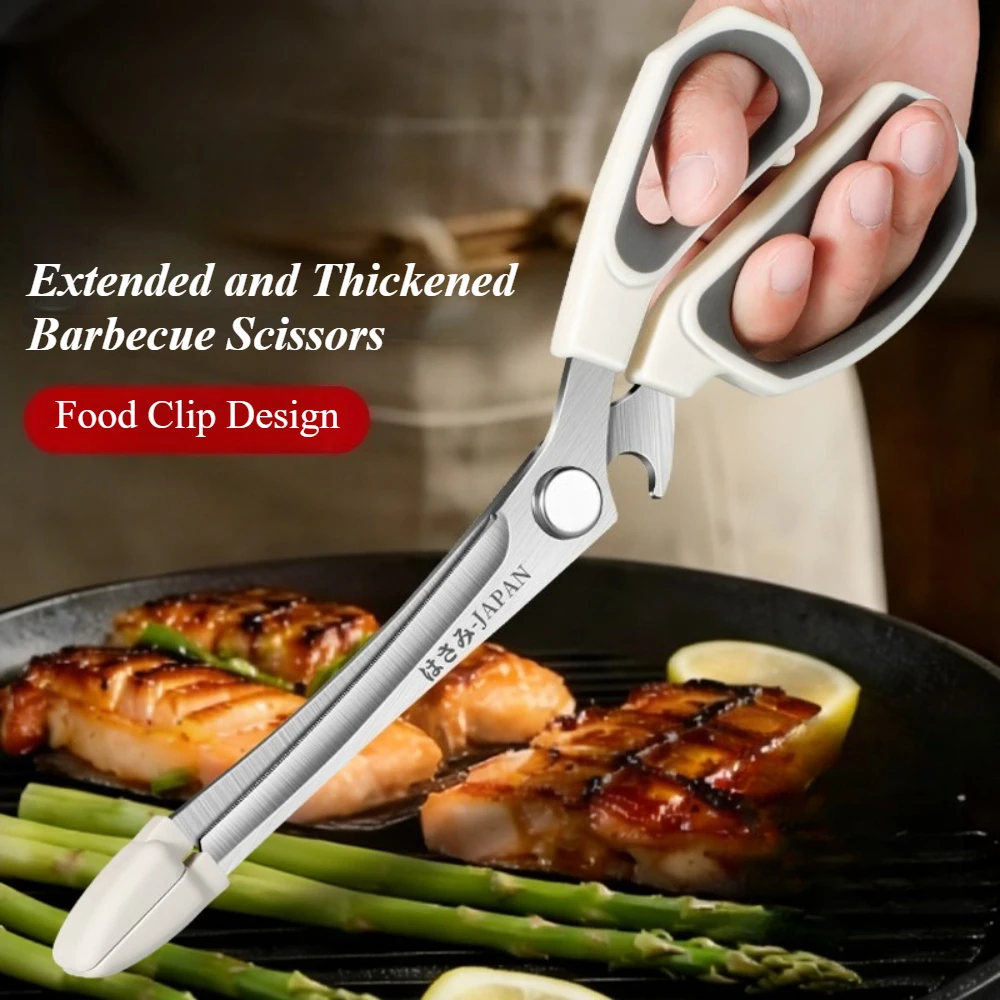 Extended Kitchen Scissors Equipped With Food Clip and Bottle Opener Design Specifically for Cutting Vegetables Meat