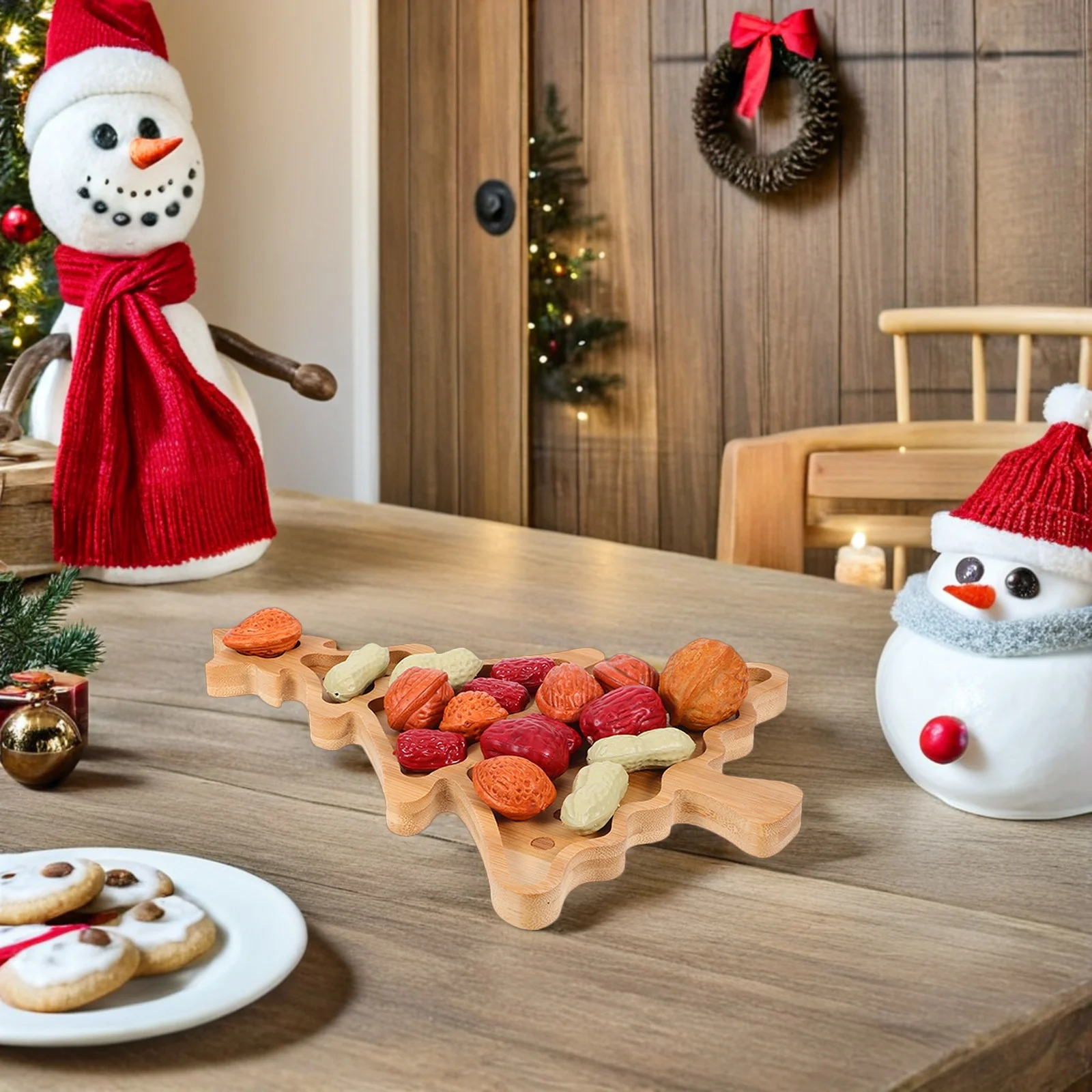 Weihnachtsbaum geformter Dessert-Servierplatte, hellgelber Bambus-Snack-Tablett, Süßigkeiten, Nuss, Urlaub, Party, Display, Urlaub, Party-Teller