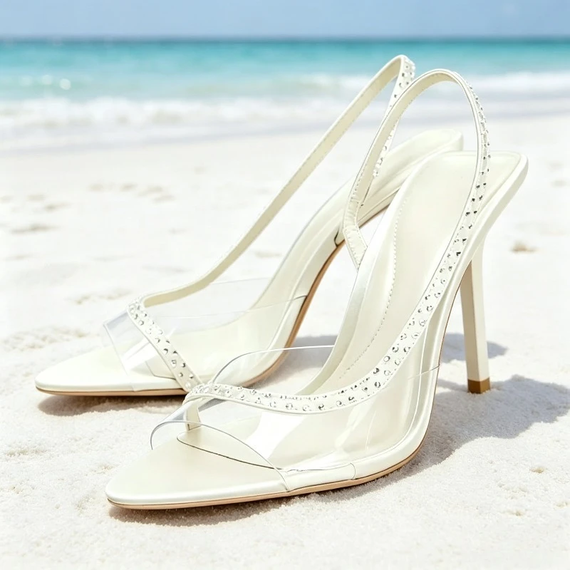 

Unique Crystal Detail Slingback Heeled Sandals Women Fashion Transparent PVC Pointed-toe Heels Elegant Party Stiletto Dress Shoe