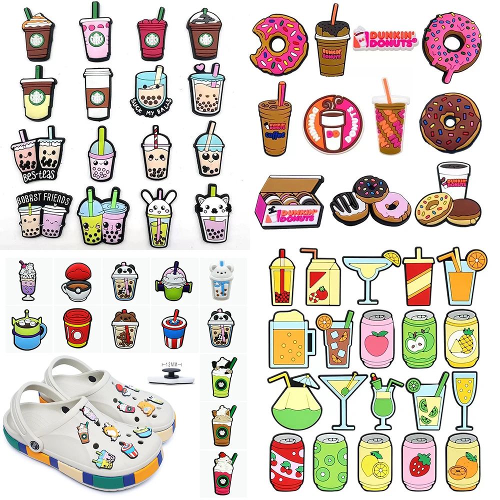 10-100pcs Milk Tea Beverage Cup Shoe Charms For Sandals,Shoe Decoration Accessories Shoe Pins Great Gift For Men Wom