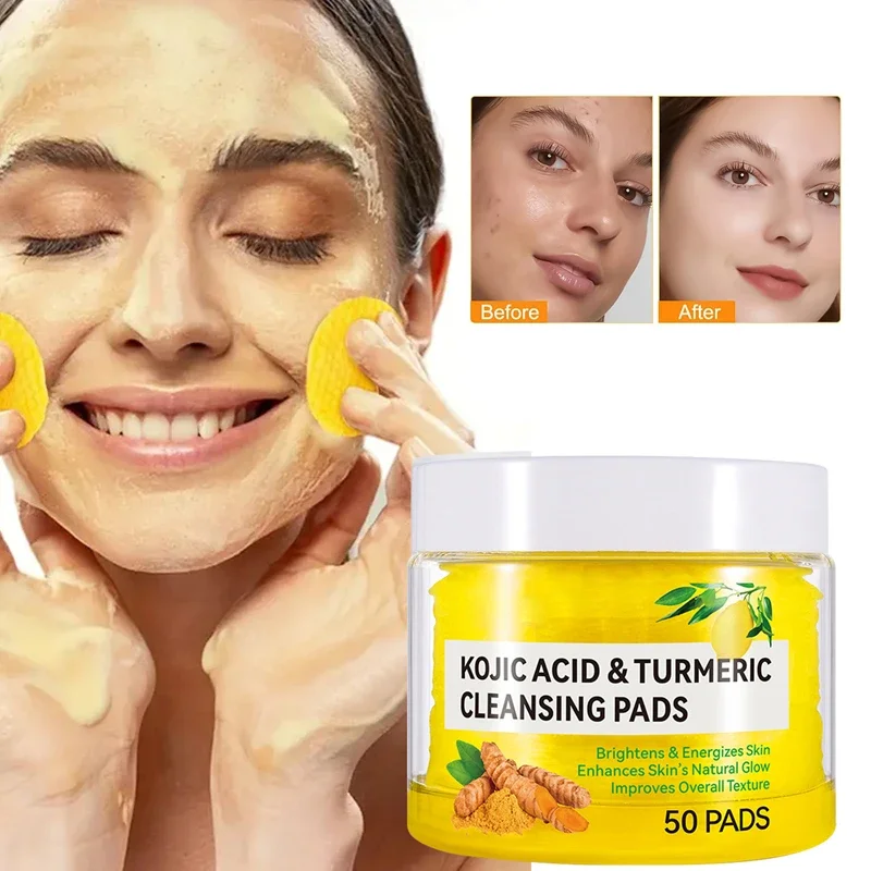 50pcs Turmeric Kojic Acid Cleansing Pads Exfoliating Pads Facial Sponges For Cleansing Exfoliating Daily Cleansing Skin Care