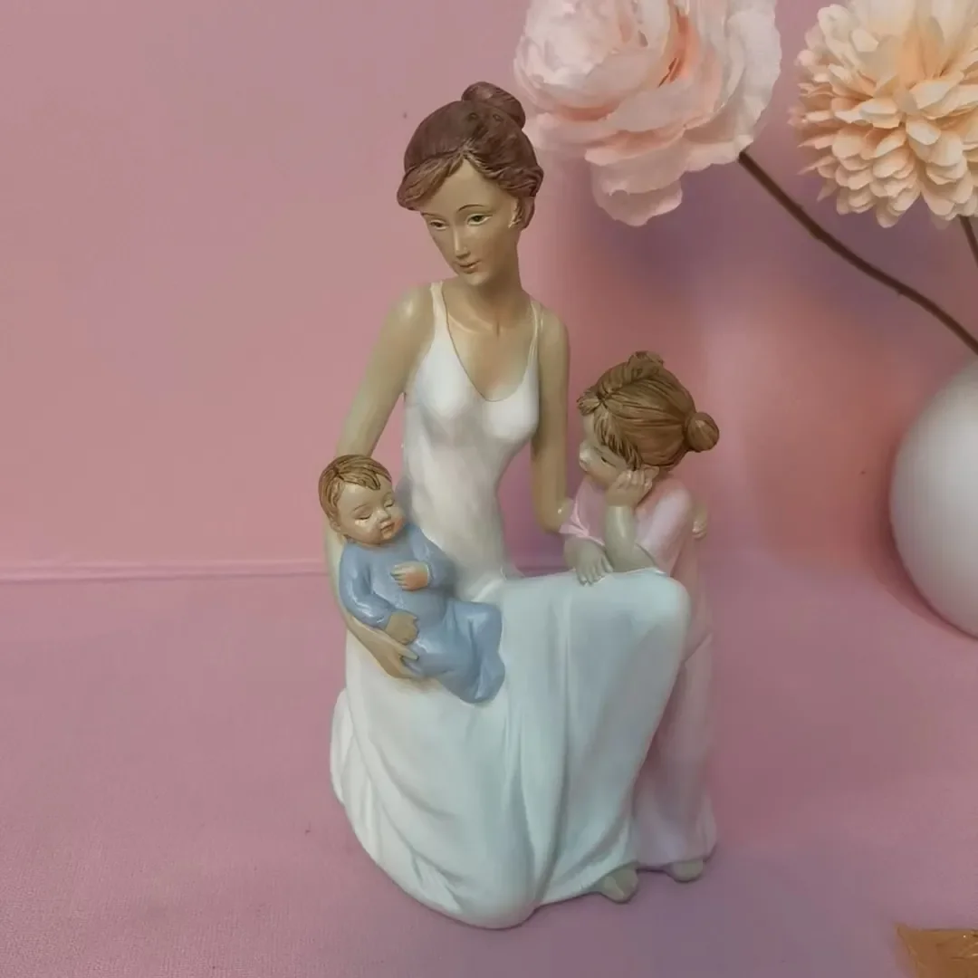 Mother Son Daughter Resin Statue Mother\'s Day Gift Creative Home Living Room Decoration European Angel Child Sculpture Ornaments