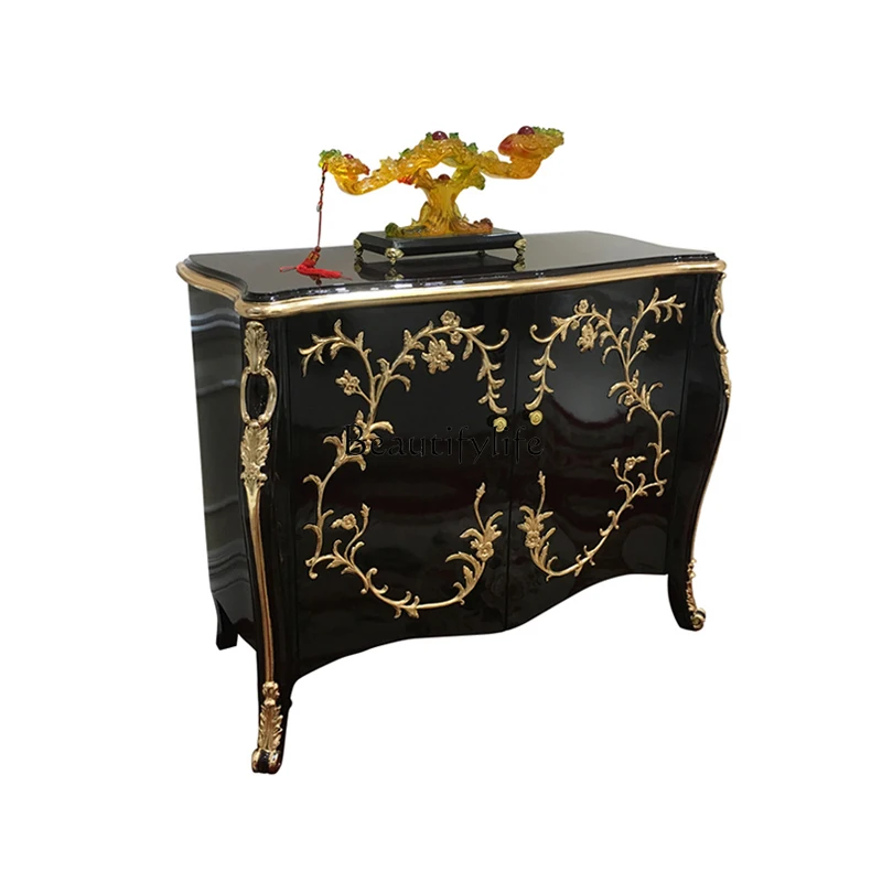 

French shoe cabinet, European solid wood, palace luxury neoclassical carved living room burgundy shoe cabinet storage