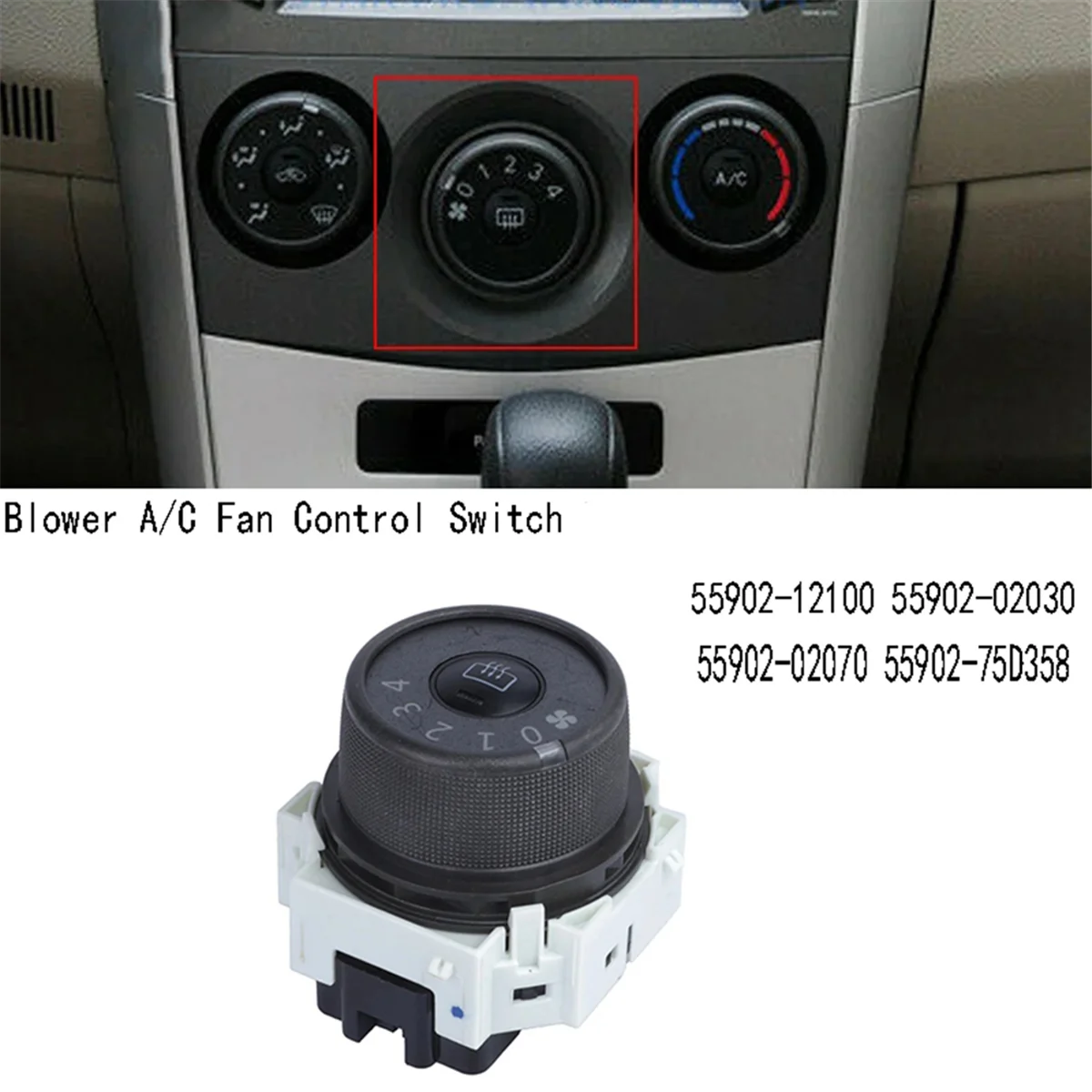 

NNR-Car Blower A/C Fan Control Switch for Matrix 55902-12100 55902-02030 55902-02070 55902-75D358