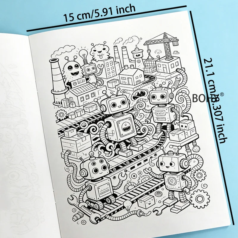 1 Adult Decompression Coloring Book, with 24 Pages of Theme Drafts Such As Dense Mechanical Robots, Space and Space Planets Etc. - view 6