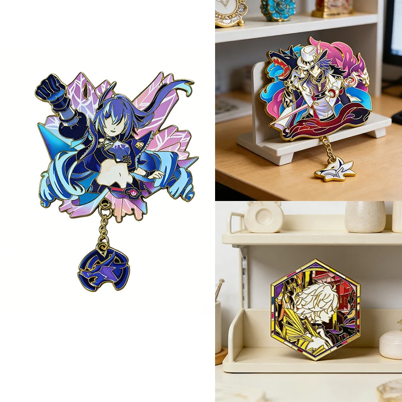 Honkai:Star Rail Hanser Silver Wolf LV.999 Ashveil Phainon Cosplay Badges Game Hero Khaslana Hexagonal Brooches Anime Decor