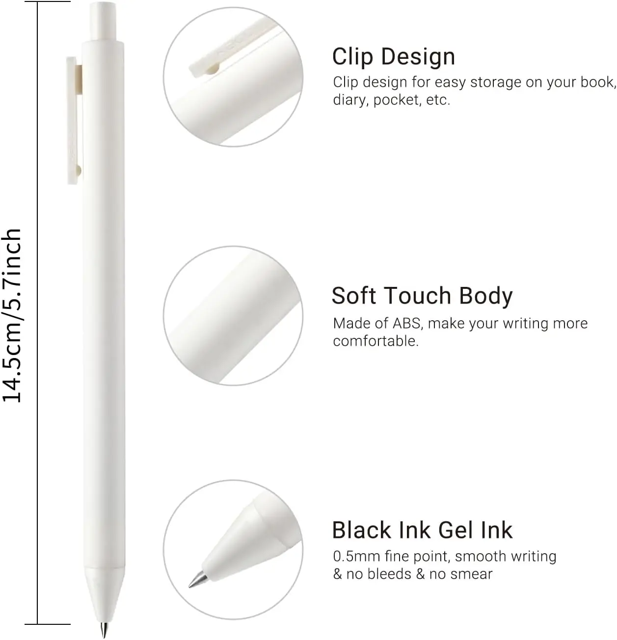 10 قطعة أقلام جل نقية بيضاء مع حبر أسود 0.5 مللي متر أقلام جمالية ذات نقطة دقيقة للوازم المكتبية والقرطاسية اليومية