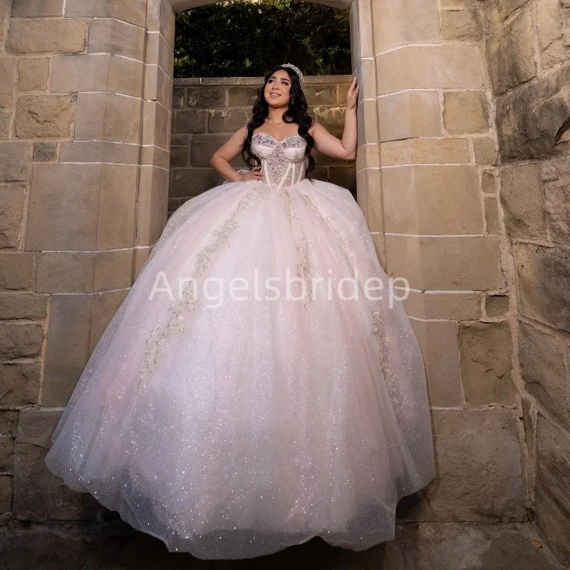 Angelsbridep-Vestido De quinceañera con cristales para mujer, traje De fiesta De noche sin mangas, color marfil, 15 Años, 2025