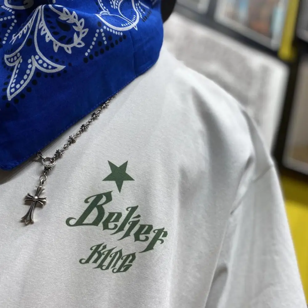 Moda Harajuku Hip Hop atış o-boyun T-shirt rahat baskı kargo Streetwear mektuplar Retro boy kısa kollu
