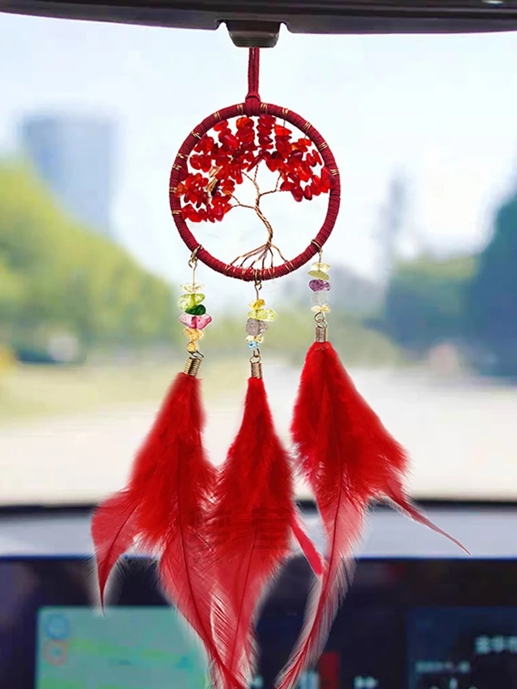 Crystal Wind Chime Dream Catcher Hand Knitting Feather Car Pendant Windbell Hanging Ornaments Window Curtain Pendant Home Decor