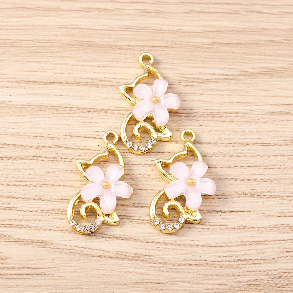 Tusember 5 Stück 20*10mm Kristallblumen-Katzen-Anhänger Charms für Schmuckherstellung DIY Halskette Ohrringe Armband Handgemachte Accessoires – Detail 4
