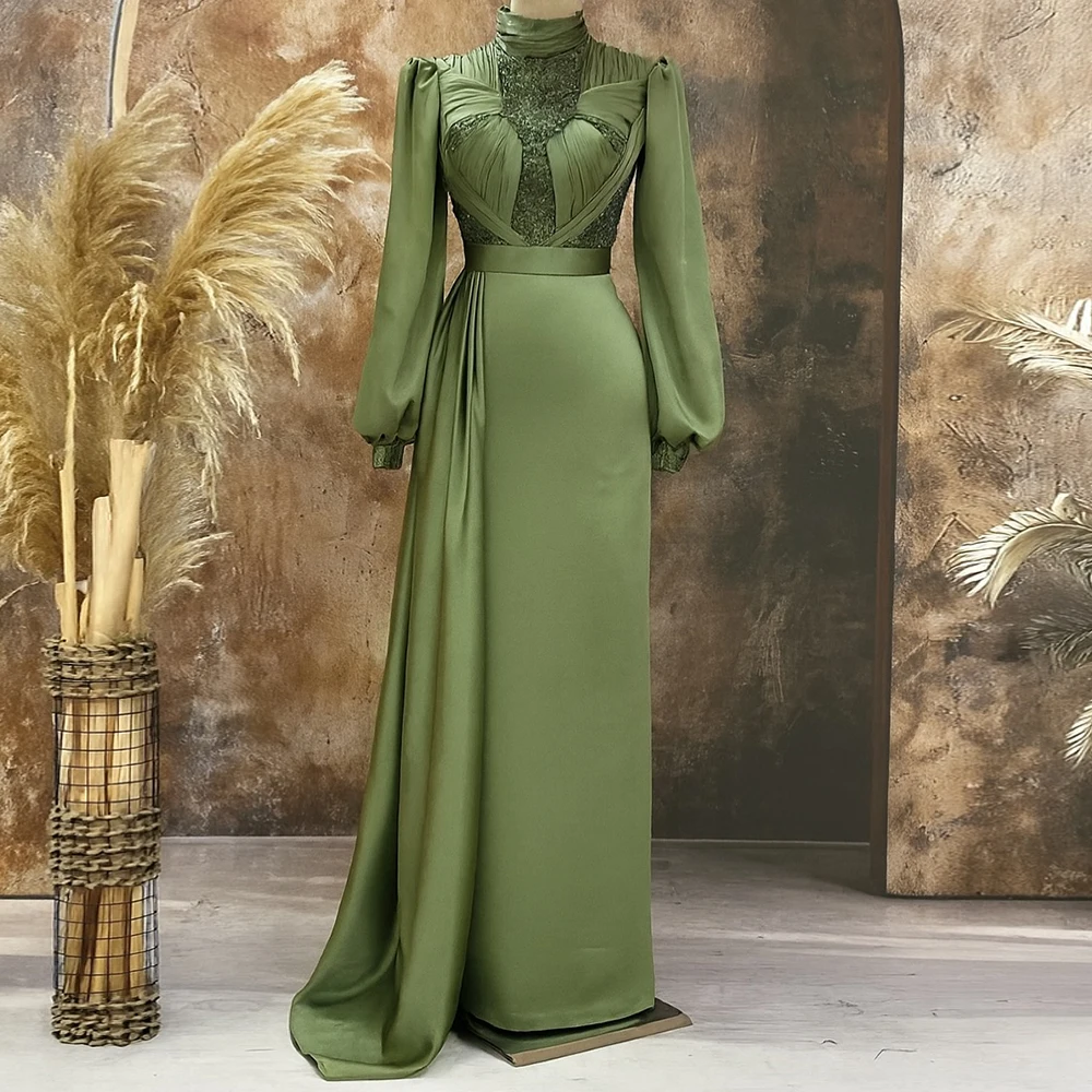 

Вечерние платья трапециевидной формы по индивидуальному заказу, длиной до пола, с высоким воротом и длинными рукавами, платье для выпускного вечера, модное плиссированное простое драпированное вечернее платье с блестками