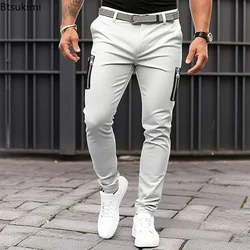 2026 New Slim Fit Suit Men's Fit Solid Color Soft Suit Pants with Mid-rise Slant Pockets Zipper Fly Business Office for Workwear